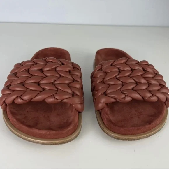 CHLOE RED BRAIDED LEATHER SLIDES - Picture 9 of 13